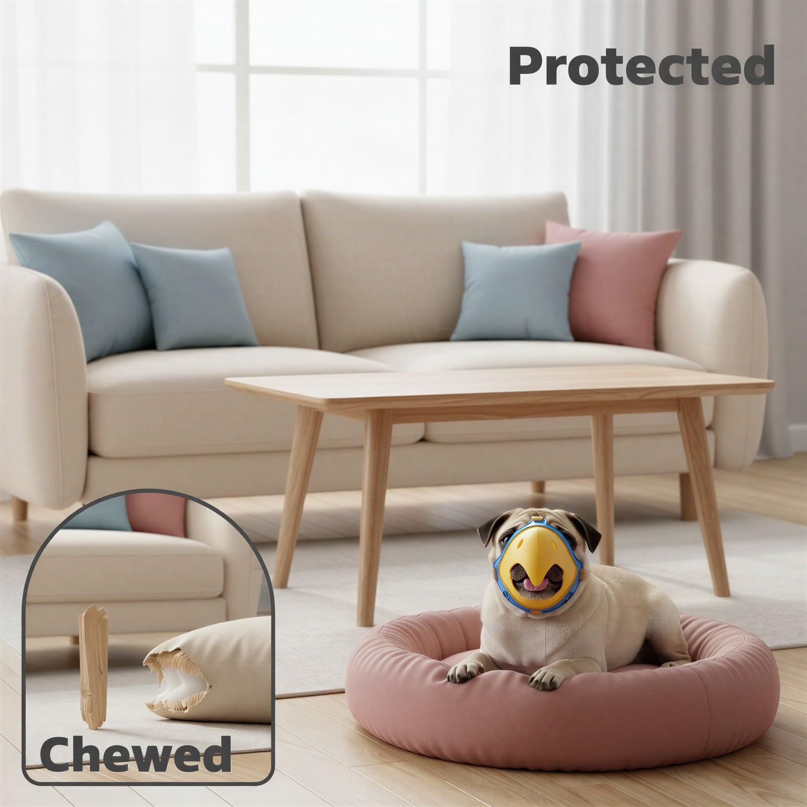 Muserolle pour Chien Perroquet, Bleu et Jaune, Taille 4, Dispositif TPE pour Limiter aboiements, morsures et léchage, légère, Respirante, 31 x 9,5 x 9 cm, pour Chiens de 5 à 7,5 kg