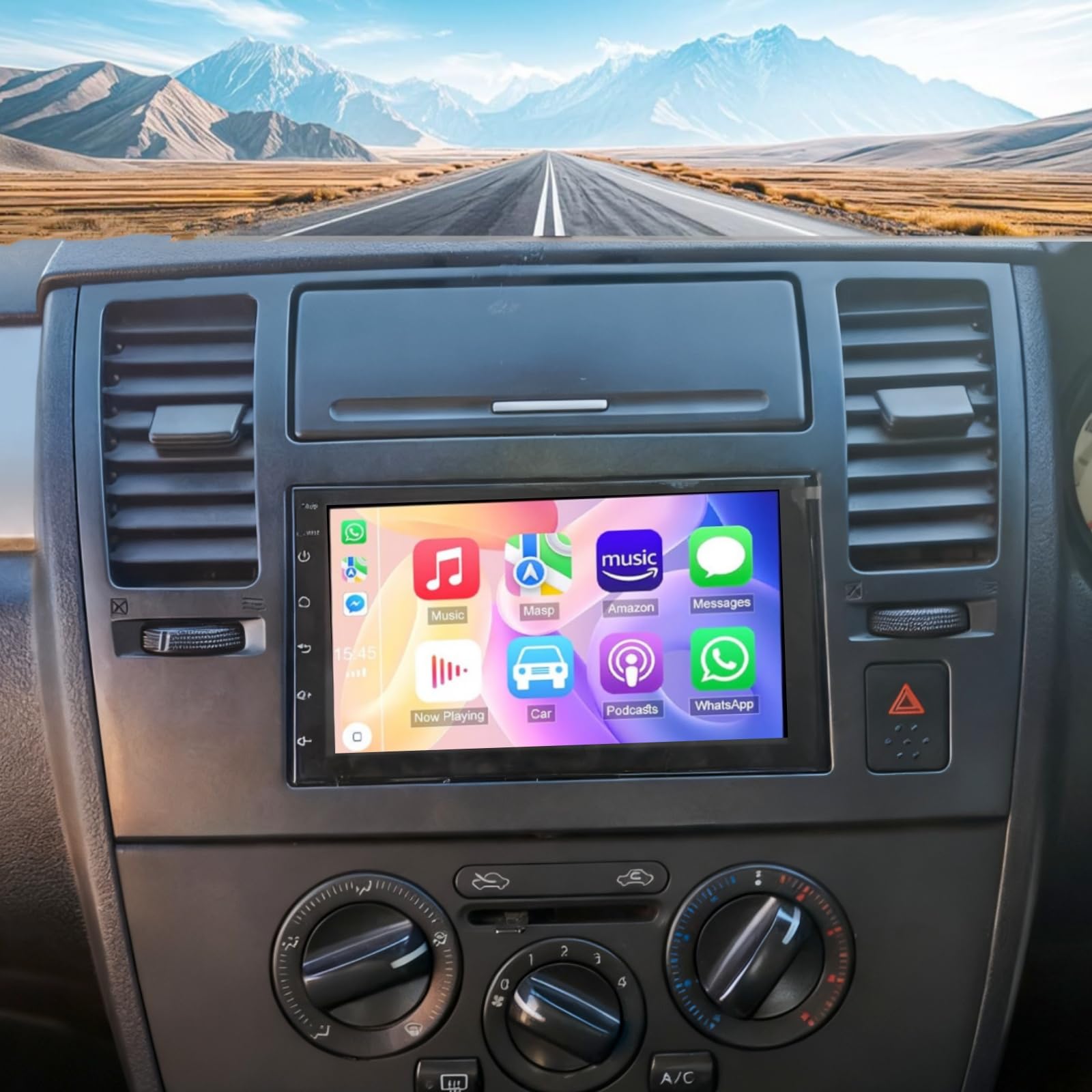 Car Stereo for Nissan Versa 2007-2012 with Wireless with Carplay Android Auto, 7’’ Touch Screen for Versa Radio Upgrade, GPS, WiFi, HiFi, Bluetooth, FM, SWC, Mic, Backup Cam, 2+32GB