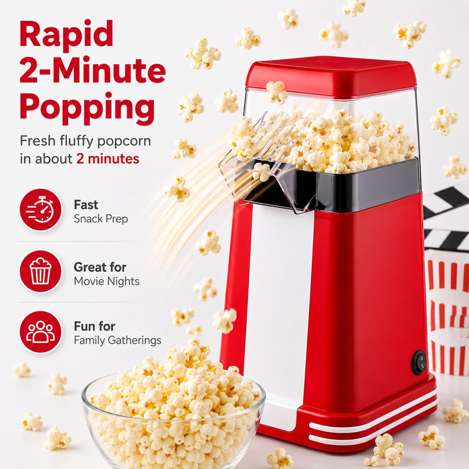 Máquina Rápida for Hacer Palomitas de Maíz con Aire Caliente Sin Aceite | Pequeña Máquina Eléctrica de Palomitas for Cine en Casa Entregando Bocadillos Sanos Frescos en Dos Minutos