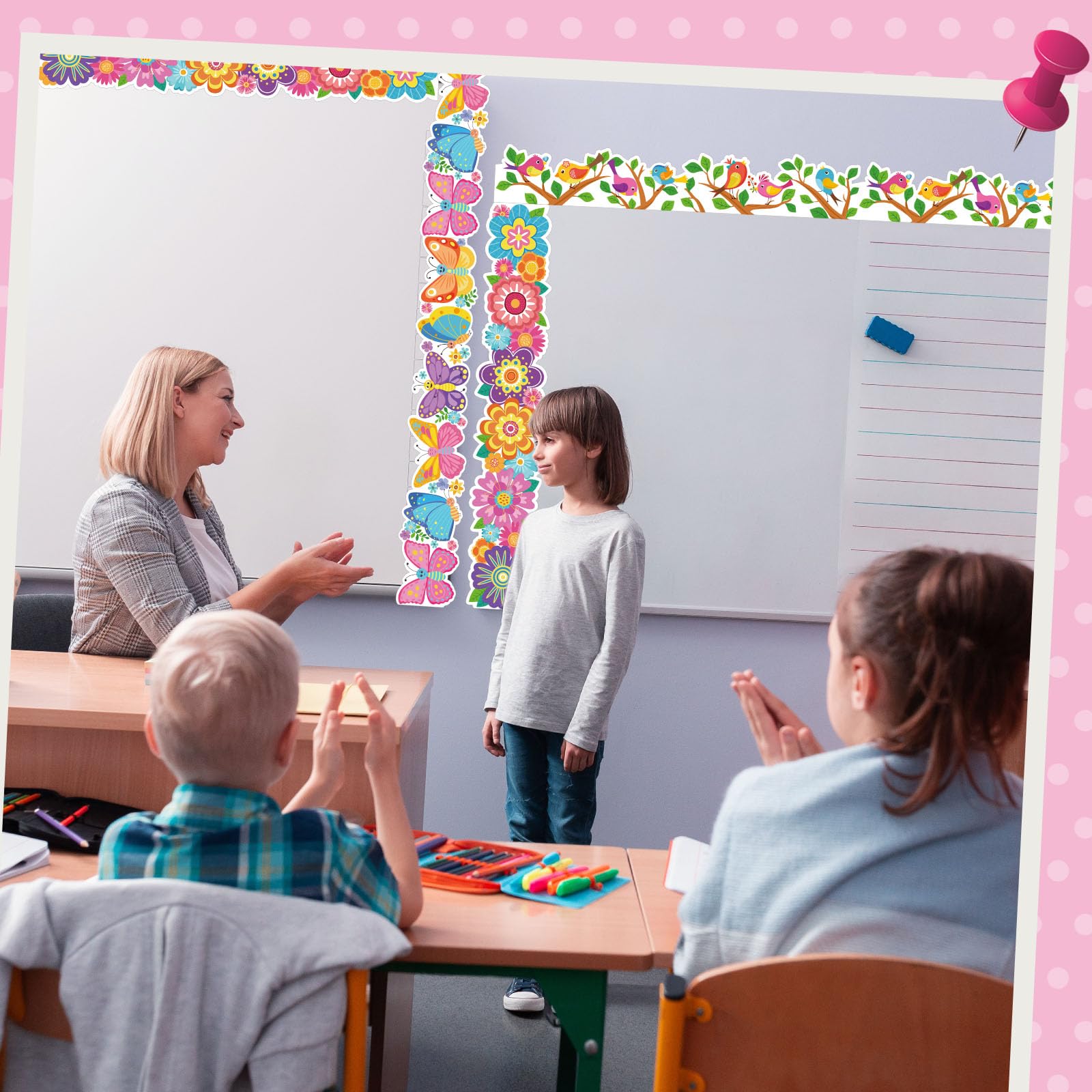 60 Pcs Spring Bulletin Board Borders Flower Butterfly Birds Trims Border