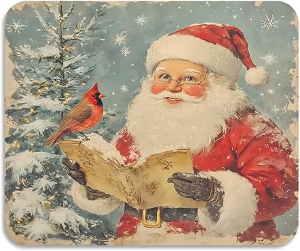 Christmas Coffee Bar Mat Accessories for Countertop Vintage Santa with Cardinal Absorbent Hide Stain Rubber Backed Dish Drying Mats for Kitchen Counter Draining Pad Gift 19.7x23.6inch