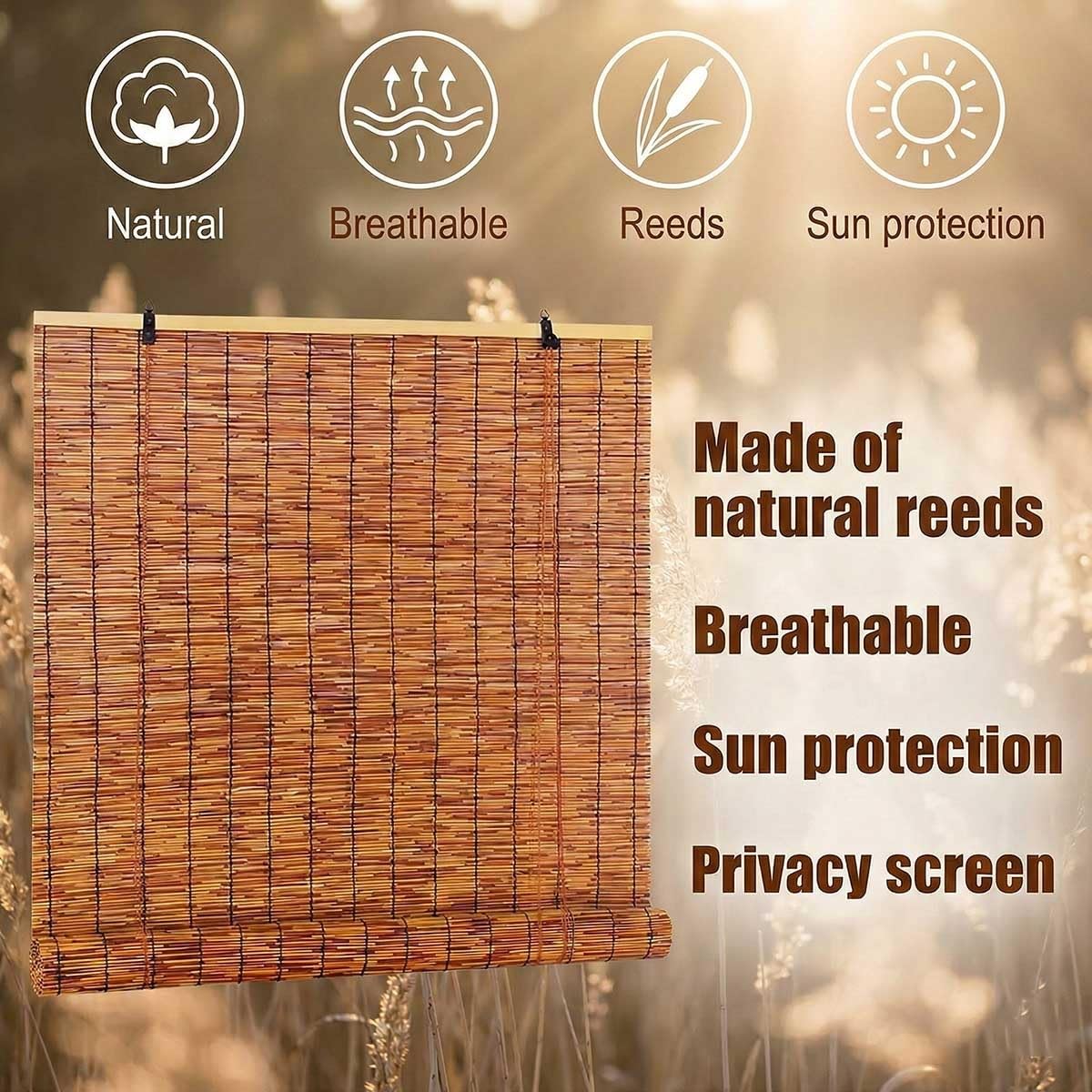 Generico Persiana in bambù Naturale, Tenda a Pacchetto Oscurante e Traspirante, Protezione UV per Finestre di Casa, Design Vintage in Legno, Facile Montaggio