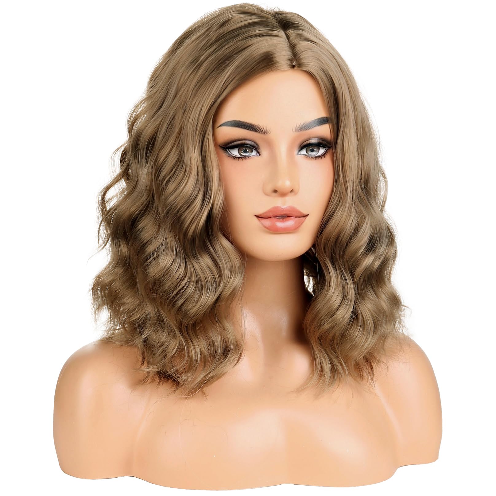 Amazon.com: BERON Ash Blonde Side Part Short Curly Wave Wig 