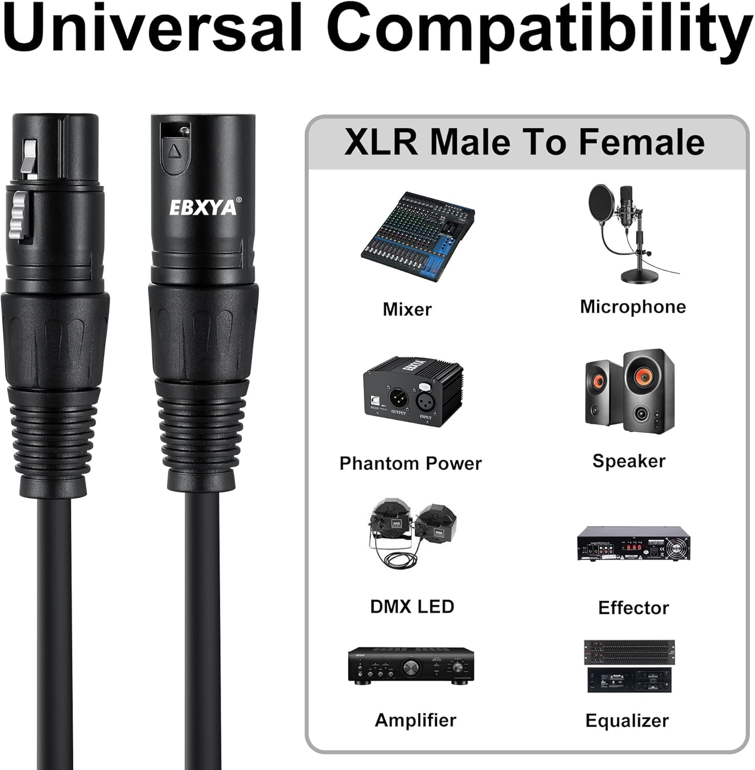 EBXYA Cable XLR 5m 4-Pack Premium para DMX512 y Control de Iluminación | 3 pines, blindado, macho-hembra, conectores robustos, baja pérdida, compatible con altavoces y mesas de mezclas