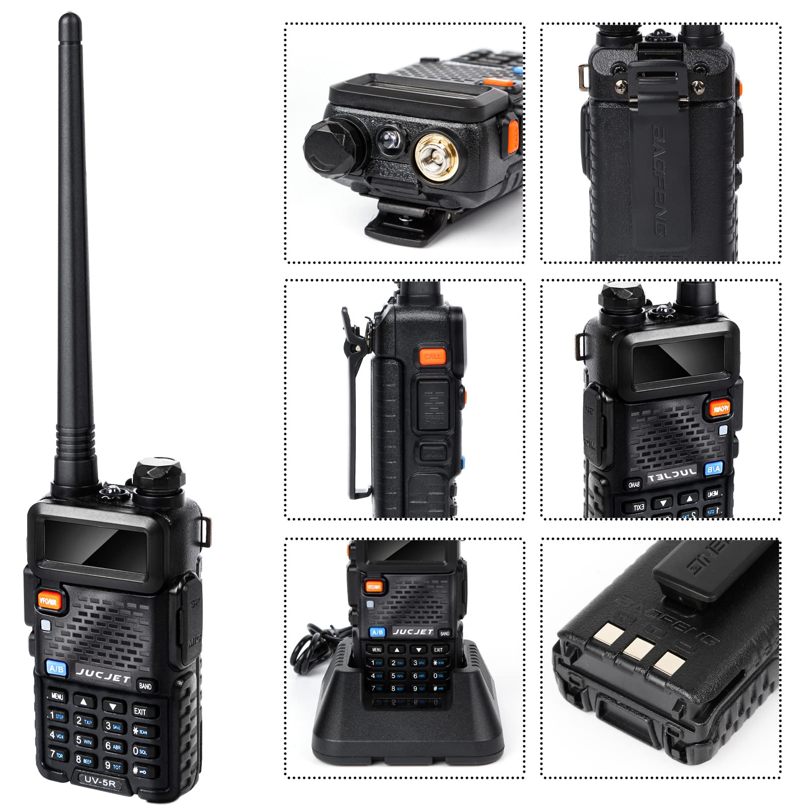 5R M Amateurfunk-Handgerät, verbessertes Funkgerät der 5R-Serie, kompatibel mit Einstellungen der UV-5R-Serie, 128 Kanäle, 5W/1W Leistung, VOX, LED-Taschenlampe, USB-Ladestation, 1er-Pack