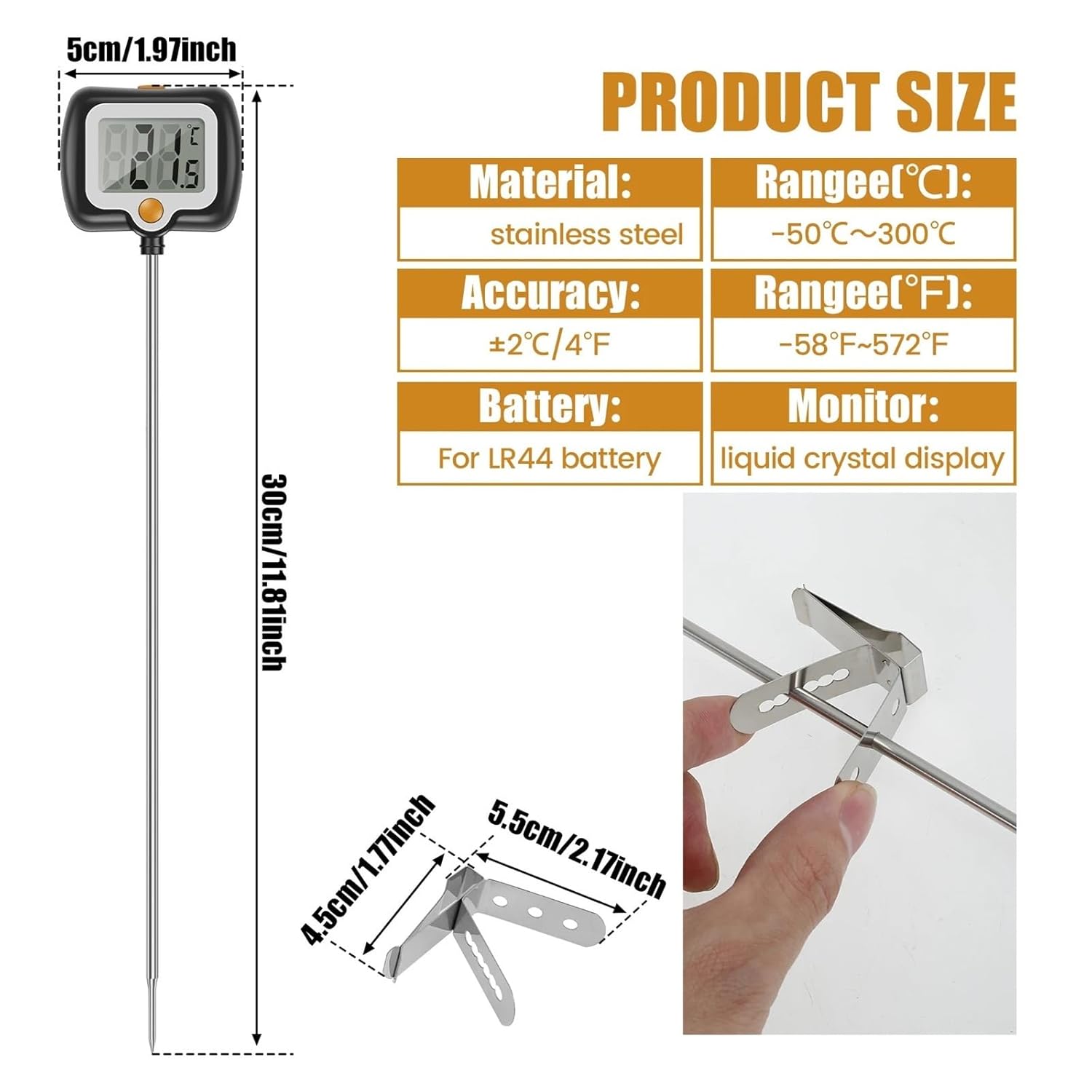 2 Pcs Candy Thermometer Deep Fry Oil Thermometer with Pot Clip for Cooking, BBQ, and Candy Making(C)