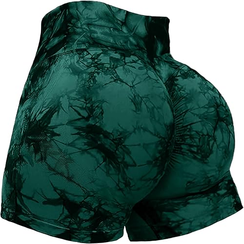 SENBAN Seamless Workout Shorts for Women: High Waisted Gym Scrunch Butt Tie Dye Short - Booty Lifting Spandex Yoga Short