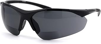 SA106 Mens All Black Sport Baseball Half Rim Warp Around Bi-focal Reading Sunglasses