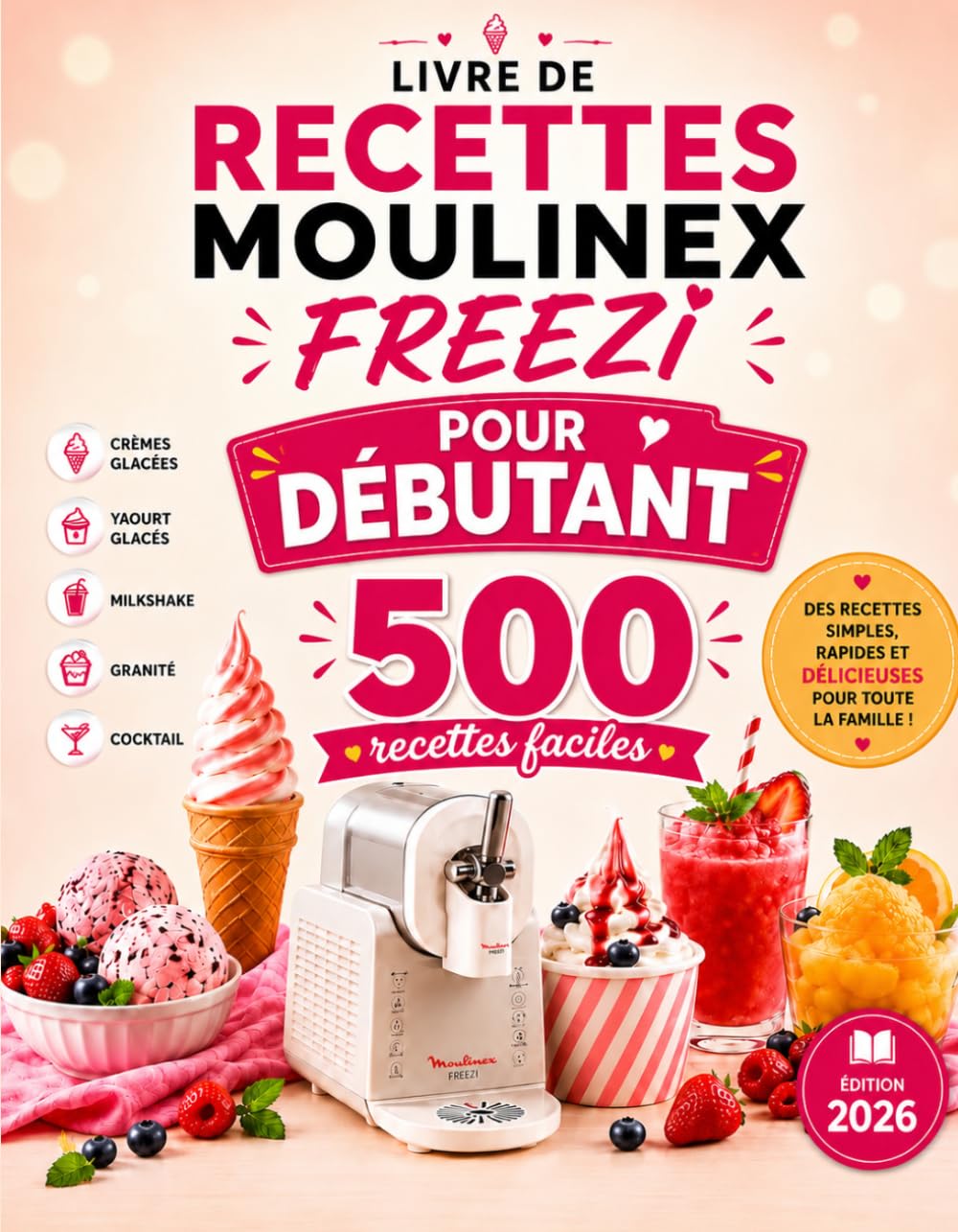 Livre De Recettes Moulinex Freezi: 500 recettes faciles et gourmandes pour débutants : glace à l'italienne, sorbets, yaourts glacés, milkshakes, ... glacées - livre moulinex freezi debutant