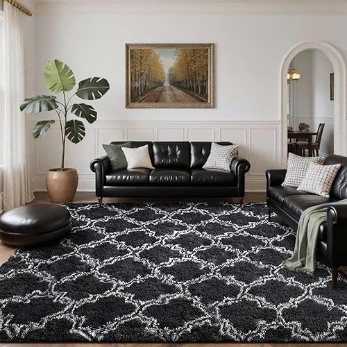 Miniatura 2 de Lascpt Alfombras de área grandes de 6 x 9 pies para dormitorio, sala de estar, alfombra de felpa súper suave, alfombra geométrica marroquí para