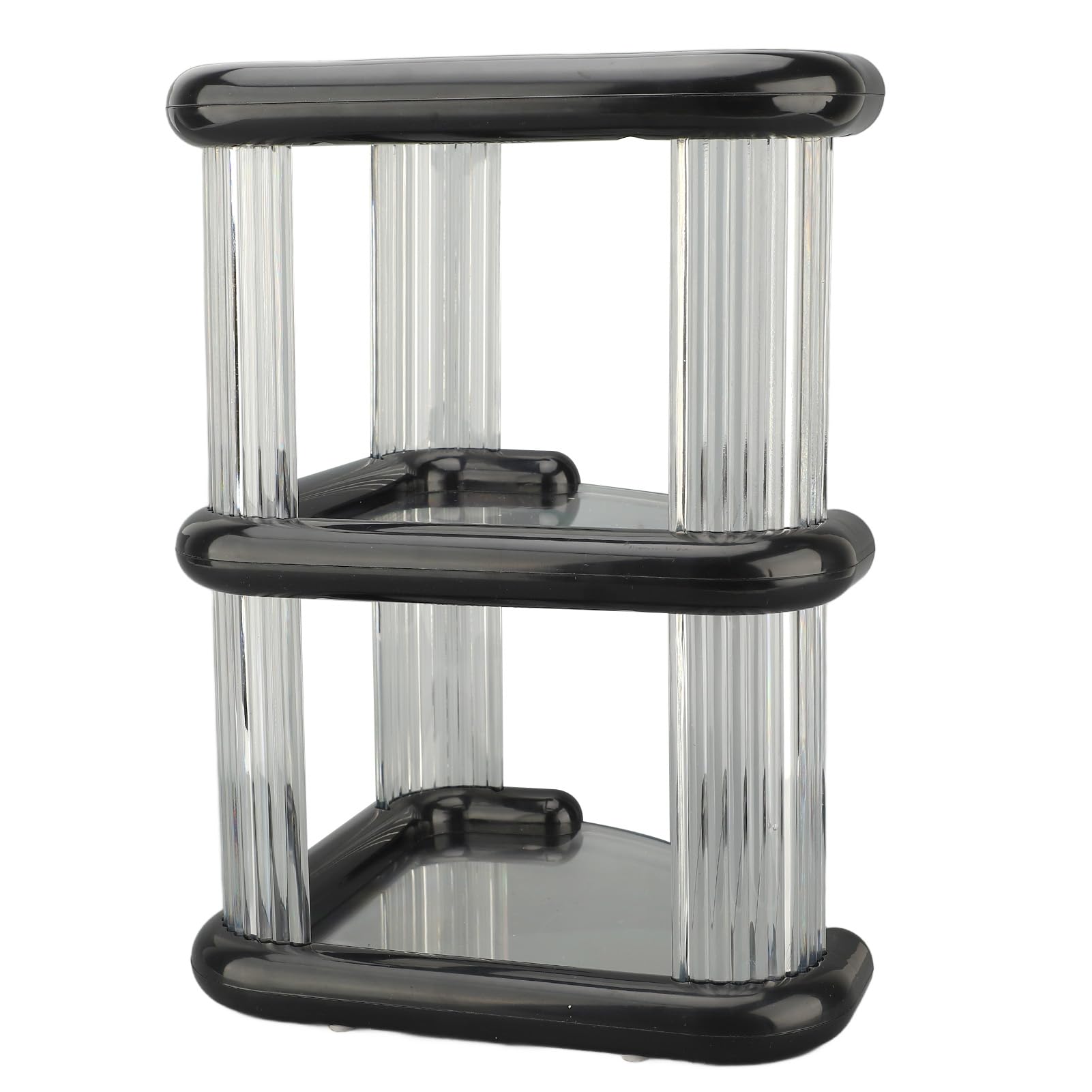 Scaffale angolare multiuso a 3 ripiani, per bagno e cucina, salvaspazio, per ceramica, cibo e altro, design nero trasparente