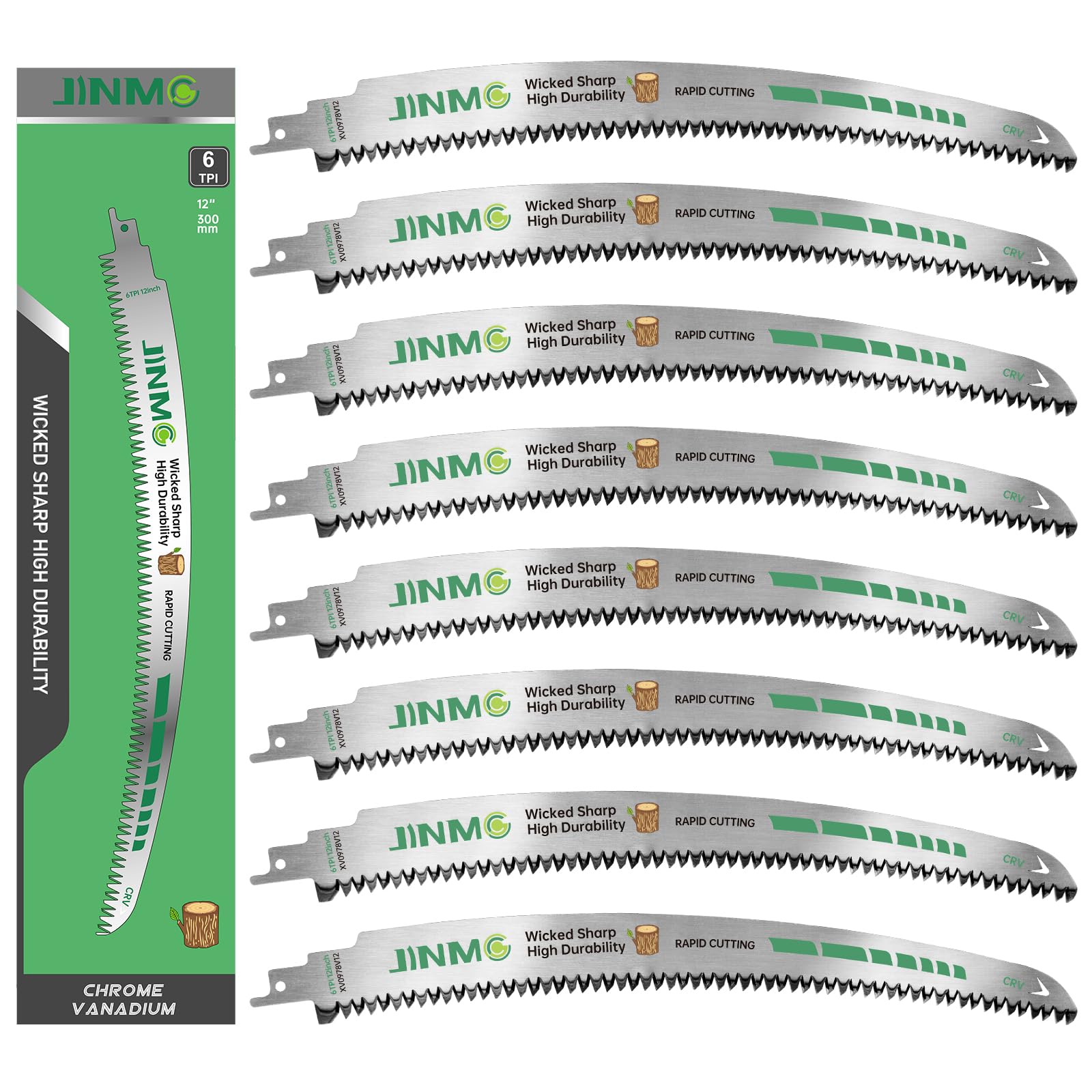 Hojas de sierra alternantes curvadas de arco de 12 pulgadas para podar árboles y podar madera, 6 TPI, 8 piezas, ideal para cortar madera húmeda y seca, cuchillas Sawzall para árboles