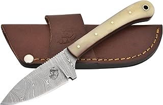 Knives Ranch Handmade Damascus Steel Full Tang Cowboy Style Long Handle Knife with Cattle Bone Handle and Heavy-duty Horizontal Carrying Crossdraw Sheath Snug Fit (2011-B) - Knives Ranch