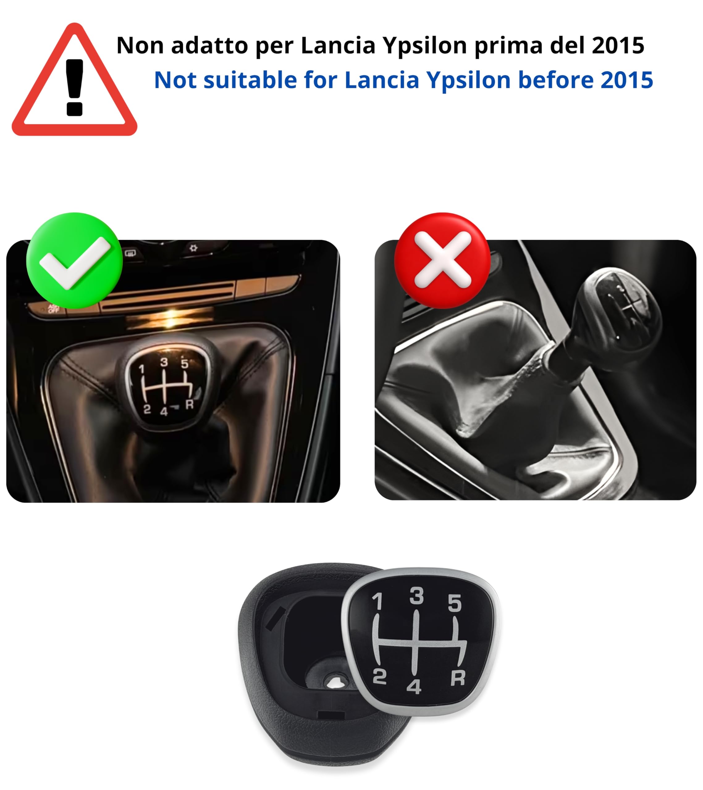 1neiSmartech Pomello per Leva Cambio 5 Marce Manuali Compatibile con Lancia Ypsilon III 3ª Serie (846) dal 2015, per OEM 6930522, Solo Modelli Benzina, con Retromarcia a Siringa