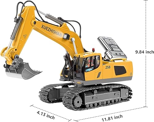 Miniatura 6 de Excavadora de control remoto para niños, excavadora RC con 2 baterías recargables, luces de pala de metal y sonidos de 2.4 GHz, mejor juguete
