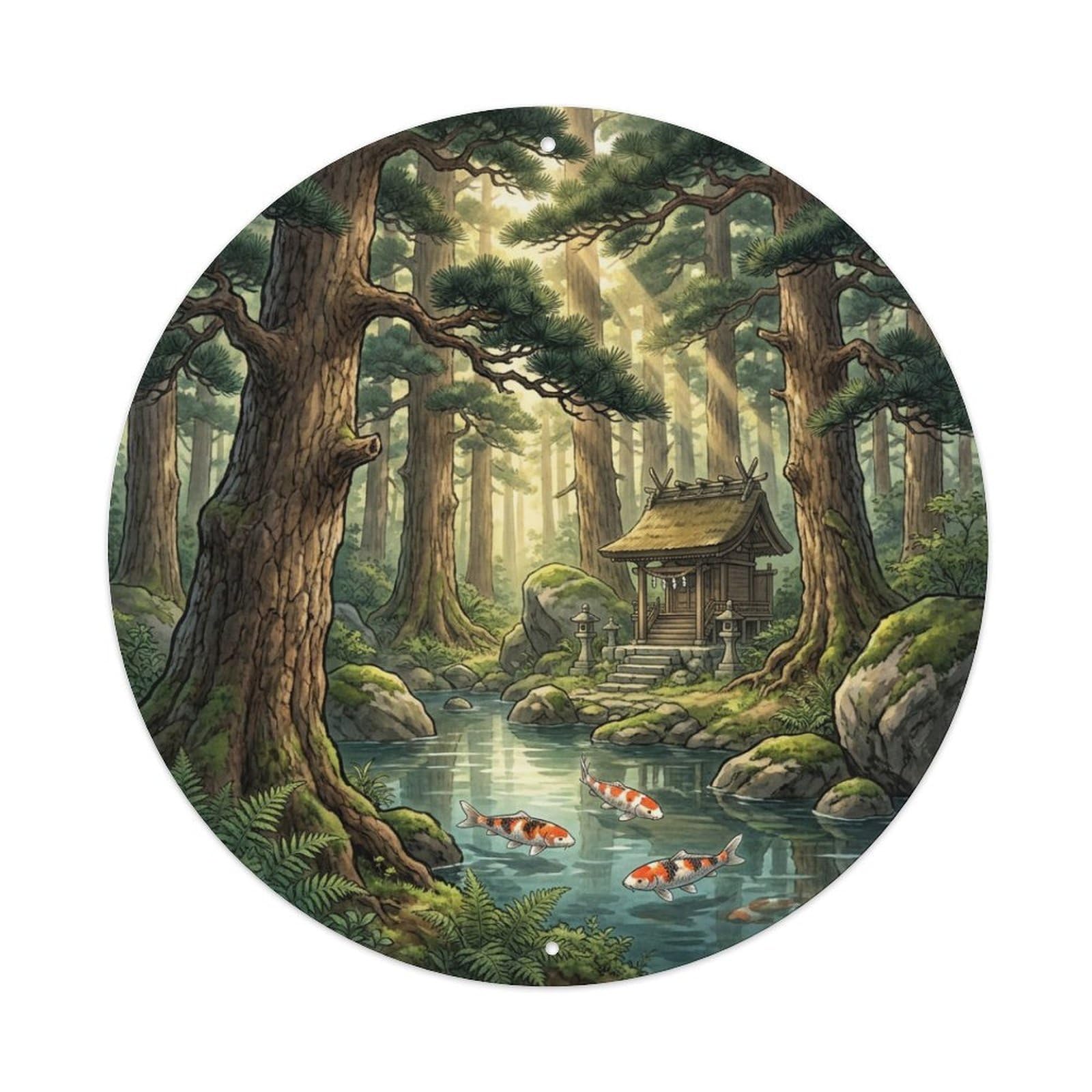 Galvaxio Style Japanese Koi Fish Pine Forest Ancient Trees Metal Tin Sign