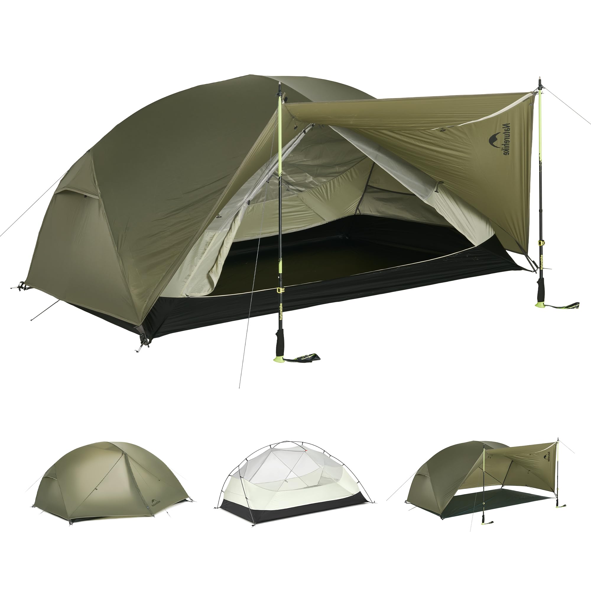 Naturehike Mongar Base 3 Man Tent, Upgraded Double Layer Dome Tents, Waterproof & Windproof Tent for Camping Hiking Backpacking (3 Man-Olive Green) — image 1