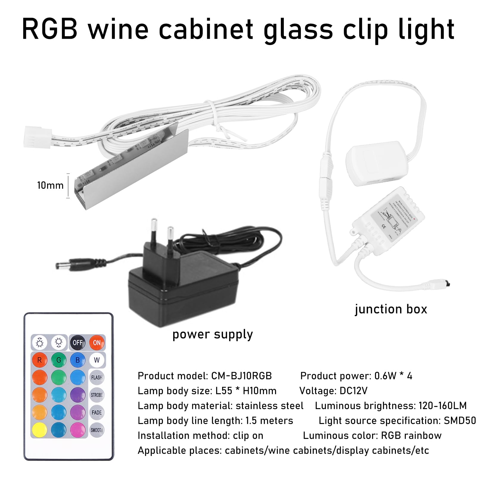 Lot de 4 clips LED pour éclairage de sol en verre, éclairage LED pour vitrines, éclairage LED pour sous-meuble de cuisine, éclairage LED pour armoire avec changement de couleur RVB à distance, pour