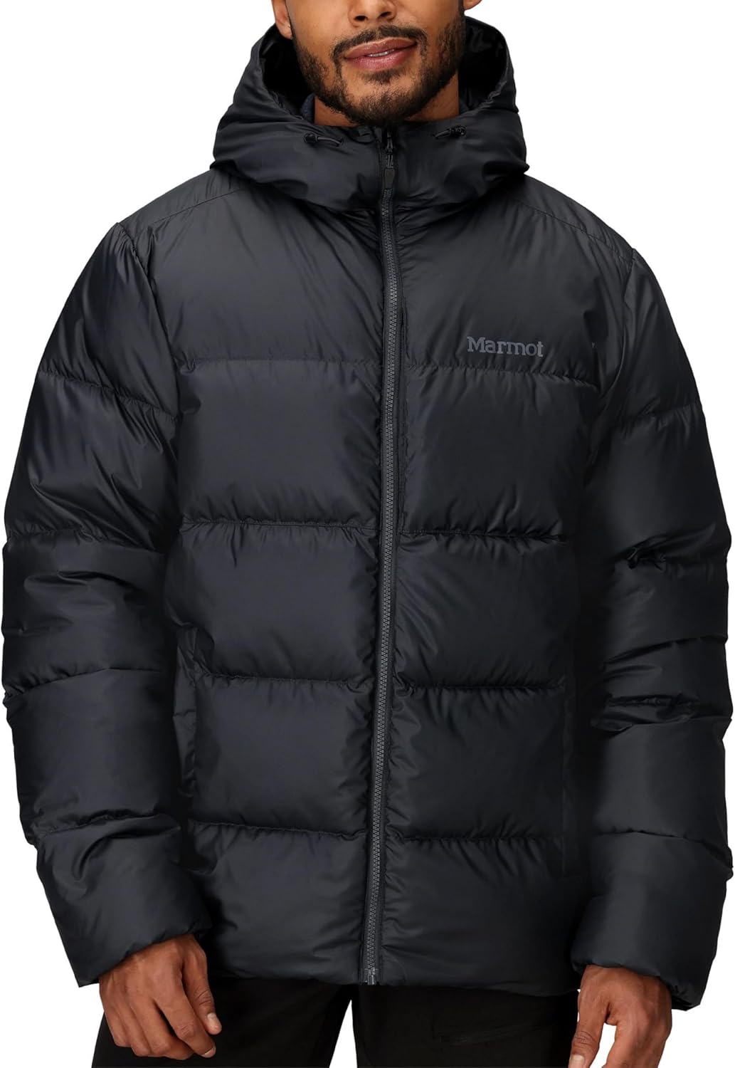 MARMOT Men's Guides Down Hoody Jacket, Down Filled, Water Resistant, Puffer Jacket with Hood, Dark Steel, Small