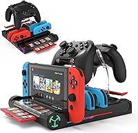 Vista 1 de Qoroos Estación de carga para Nintendo SwitchOLED Estación de carga Joy Con Base de carga Soporte Nintendo Switch Dock con 8 ranuras para tarjetas