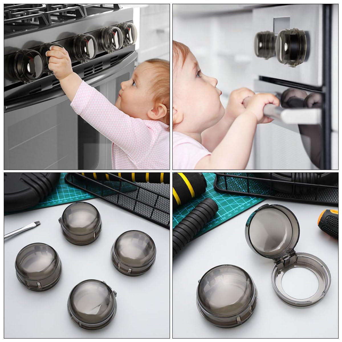 8 pièces Cache-boutons Cuisinière Transparent Protection Sécurité Facile à Installer Couvre Boutons Gaz pour Brûleurs Four