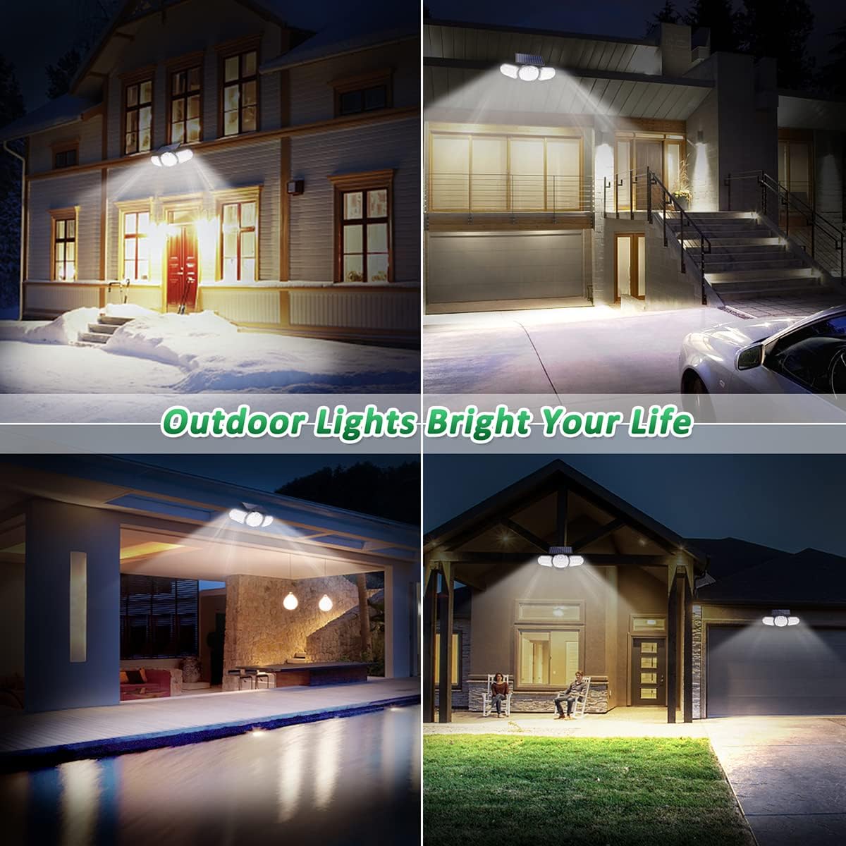 Kurifier Solar Outdoor Lights, 161LED Bright Flood Lights Outdoor, 3Head Motion Sensor Outdoor Lights Solar Powered, Adjustable Security Waterproof LED Solar Lights for Front Door Garage Yard 2Packs