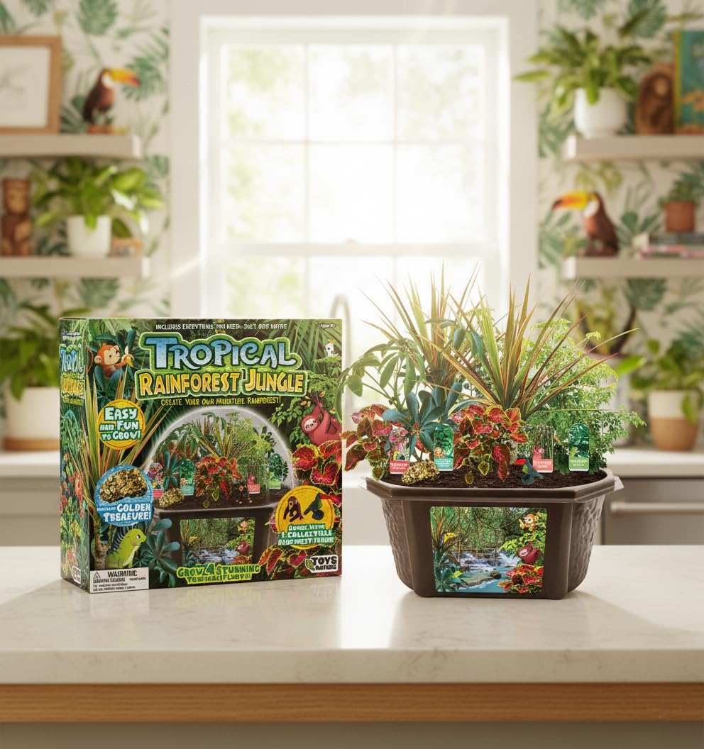 Toys by Biosphere Terrarium-Starter-Set mit komplettem Zubehör, um Ihren eigenen Dschungel zu erschaffen! Zimmerpflanzen für Heimausstellungen und Gärten (Tropischer Regenwald-Dschungel)