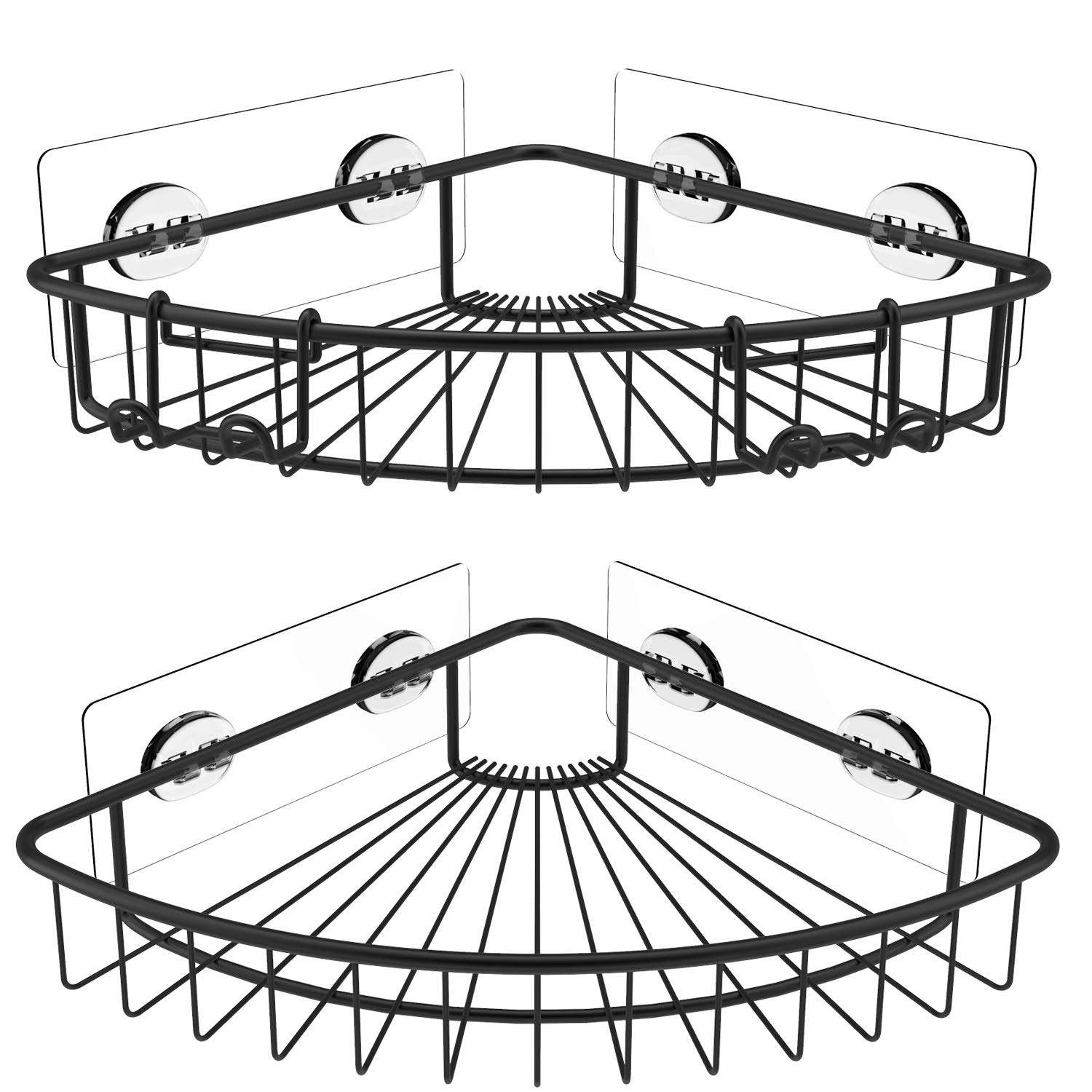 SMARTAKE2-Pack Corner Shower Caddy, Stainless Steel Adhesive Bathroom Shelf with Removable Hooks, Wall Mounted Storage Organizer Racks for Shower, Kitchen, Toilet and Dorm, Black