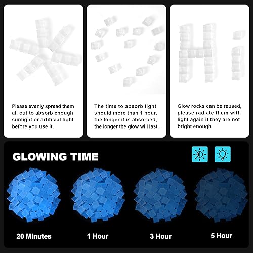 Miniatura 6 de 100 rocas para pecera, rocas de acuario que brillan en la oscuridad, piedras brillantes para pecera, jardín, decoración de estanques, 0.55 pulgadas,