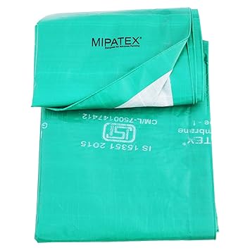 Mipatex Tarpaulin Sheet Waterproof Heavy Duty 50ft x 30ft, Poly Tarp with Aluminium Eyelets Every 3 feet - Multipurpose 150 GSM Plastic Cover for Truck, Roof, Rain, Outdoor or Sun (Green/White)