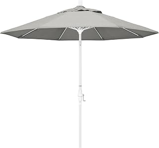 California Umbrella 9' Round Crank Lift, Collar Tilt, Aluminum Pole, Fiberglass Rib Patio Umbrella, White Finish, Granite