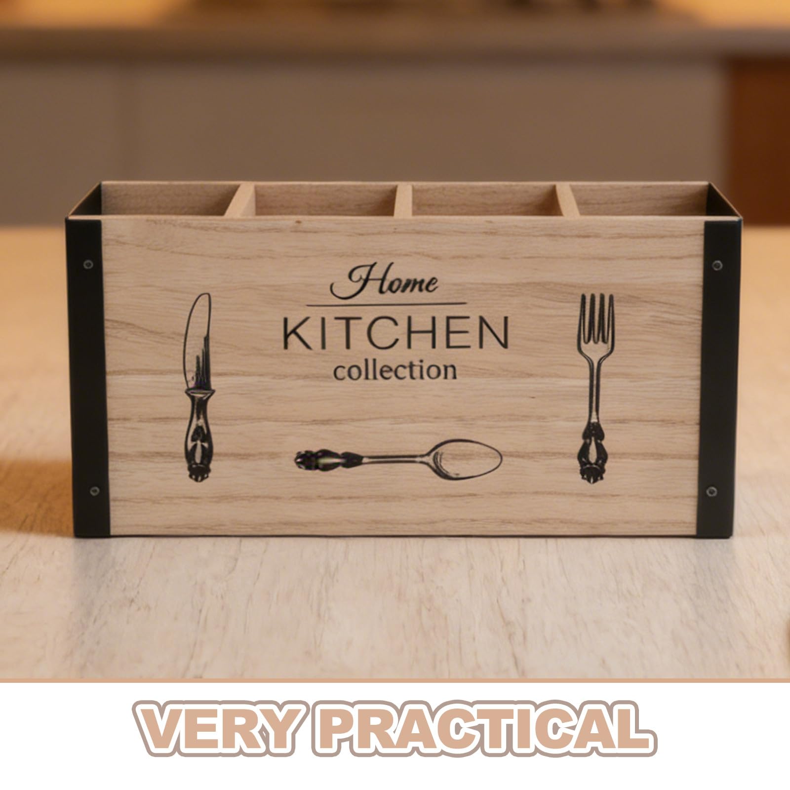 Sosoport Organizador 4 de Madera Cubiertos Compartimentos para Cocina