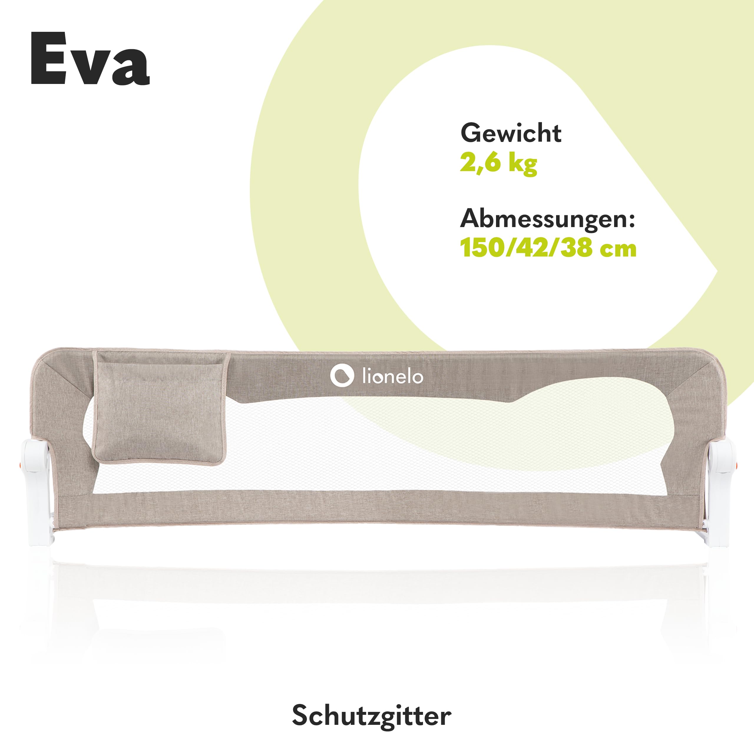 Lionelo Eva Rausfallschutz Bett Rausfallschutz Kinderbett, Bettgitter, Bettschutzgitter, luftiges Netz, zusammenklappbar um 180 Grad, einfache Montage, 150 cm lang