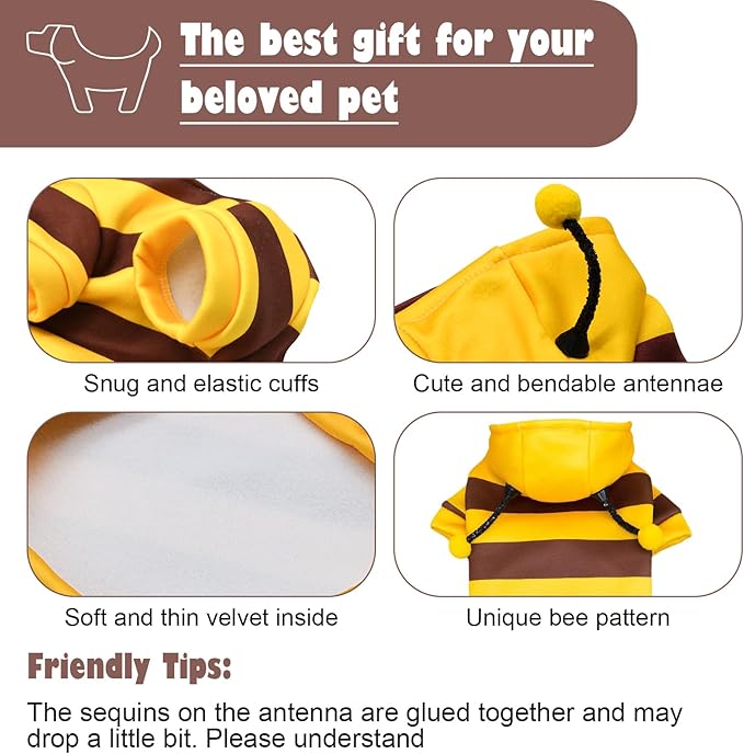 Sudadera de Abeja para Perro Pequeño, Disfraz Halloween Mascota miniatura 6