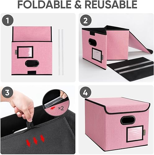 Miniatura 71 de BALEINE - Caja organizadora de archivos con tapa, organizador de carpetas plegable con riel de plástico, caja para carpetas colgantes para Gris