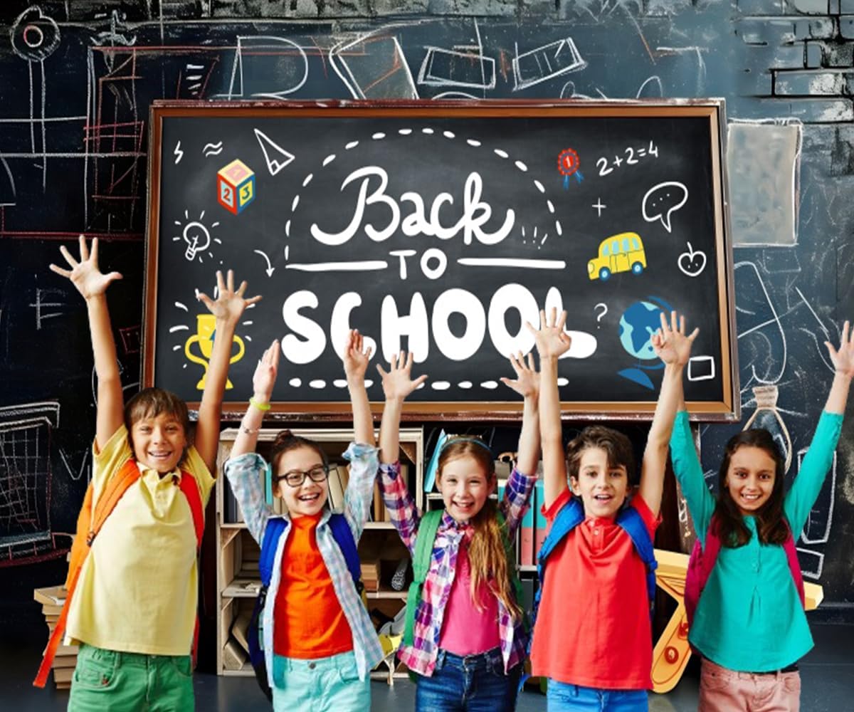 Back to School Backdrop 10x8ft Classroom Chalkboard Bookshelf Photography Background for Classroom Decorations Online Teaching Teachers Students Photoshoot Background