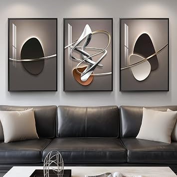 Framed Large Modern Abstract Wall Art for Living Room, Large 3 Piece Black and White Bright Style Artwork, Minimalist Geometric Painting Prints for Dining Room Hallway Office Wall Decor, 24x36 In