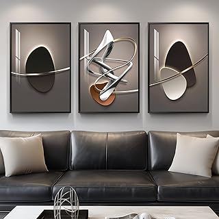 Framed Large Modern Abstract Wall Art for Living Room, Large 3 Piece Bla...