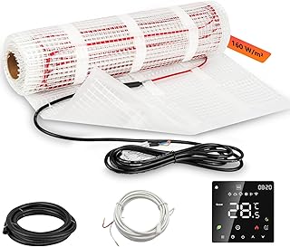 Elektrische Fußbodenheizung 160W/m², 2m x 0.5m (1.0m²), für Fliesen, Laminat, Vinyl & Naturstein, Komplett-Set mit Thermostat, Alu-Heizleiter & 2.5m Kabel, inkl. Installationszubehör (Schwarz)