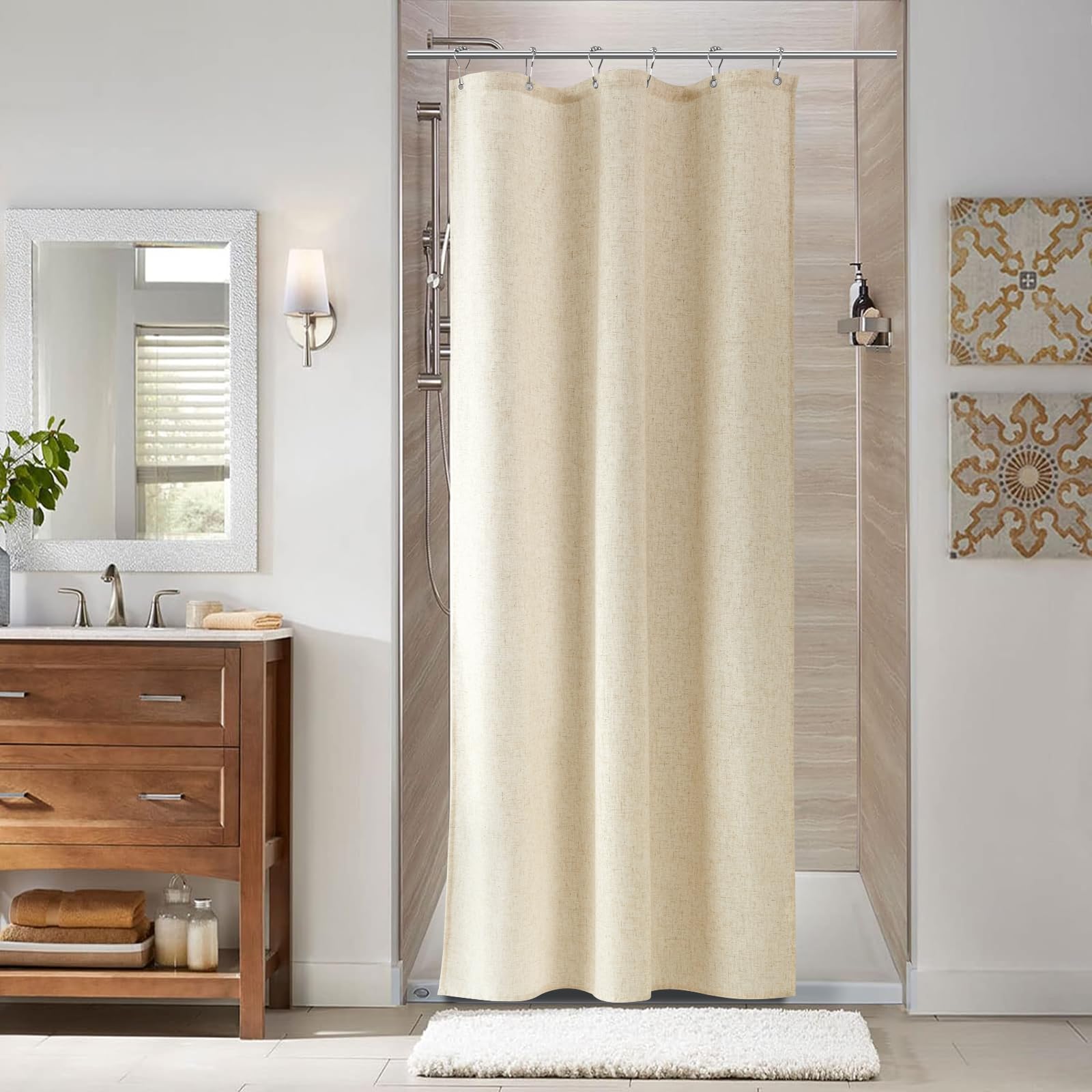 Naturoom Linen Shower Curtain 36x72 Inch for Bathroom Beige 1 Panel