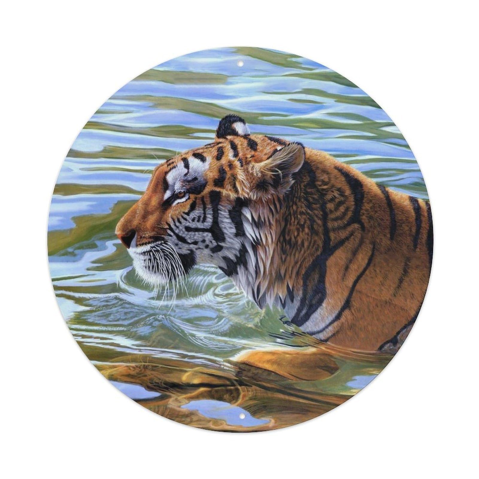 Tiger Swimming Water Wildlife Photography Metal Tin Sign