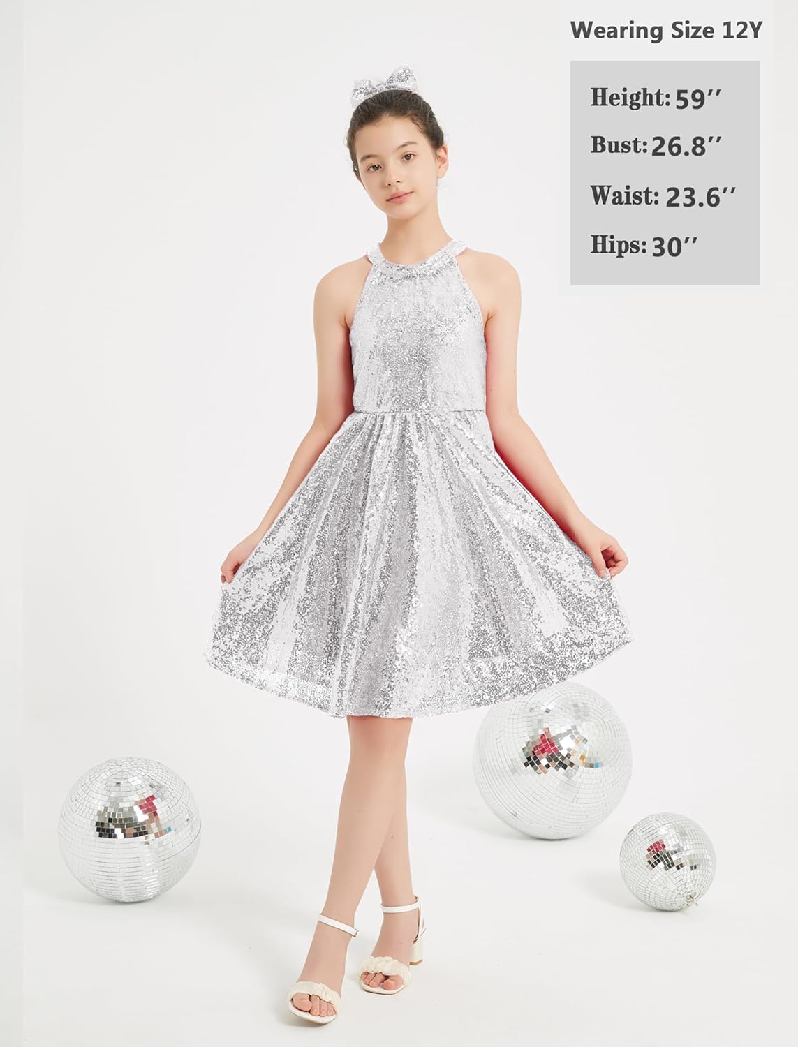 EXARUS Girls Halter Neck Sparkly Sequin Dresses Sleeveless A-Line/Bodycon Dress for Girl Formal Special Occasion 6-14Y - Image 5