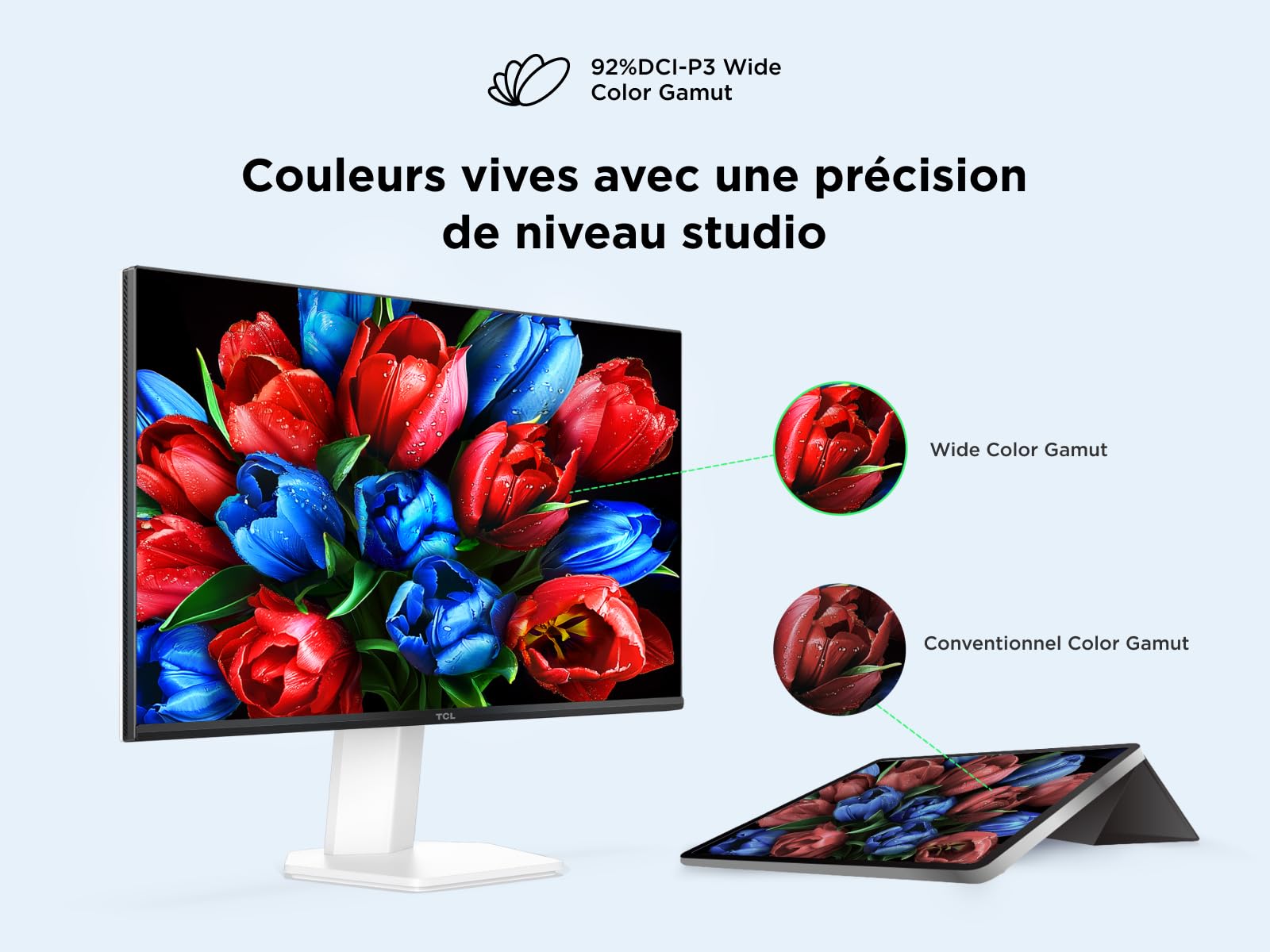 TCL 24G54 – Moniteur Mini-LED 24″, résolution Full HD, 100 Hz, Dalle VA, 450 nits, Fixation VESA, HDR 400, Grand Espace colorimétrique, certifié TÜV Rheinland antiscintillement & Faible lumière Bleue