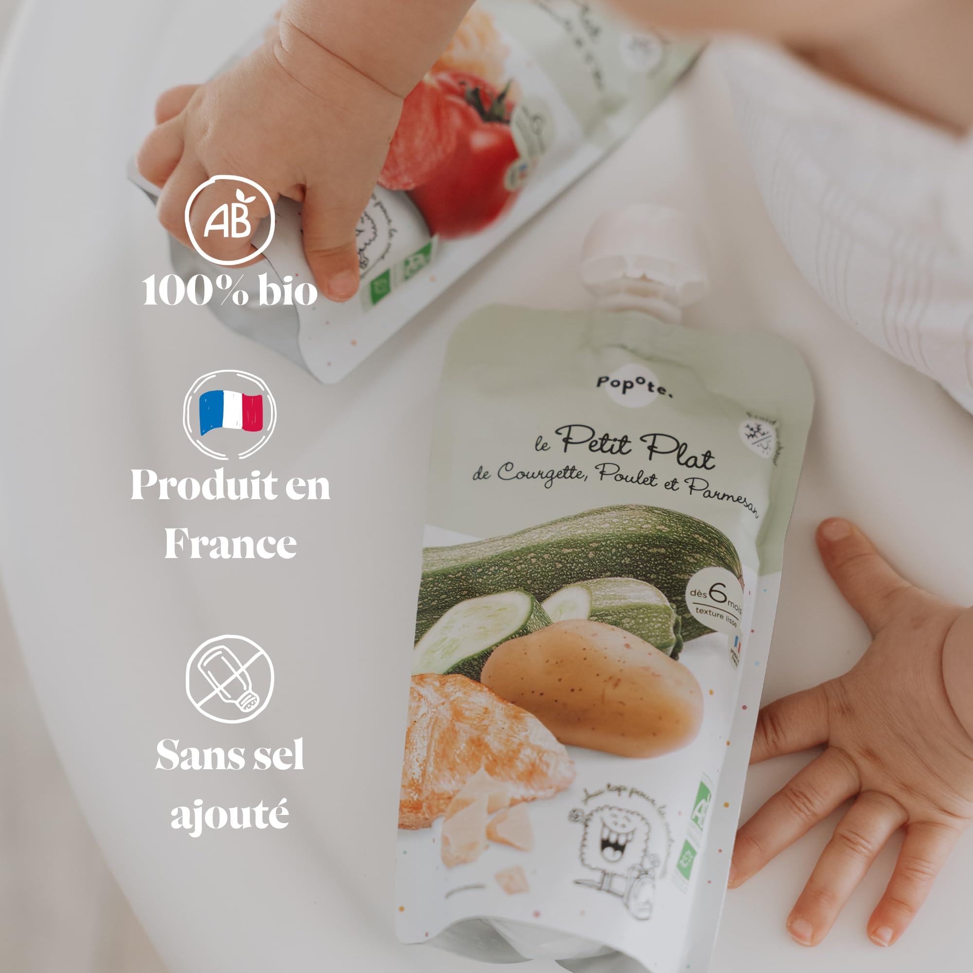 POPOTE – Petit Plat Courgette, Poulet et Parmesan Bio Bébé 180 g – Dès 6 mois – Gourde Individuelle – Texture Lisse – Format Pratique à Emporter – Diversification Alimentaire – Pack 6 x 180 g