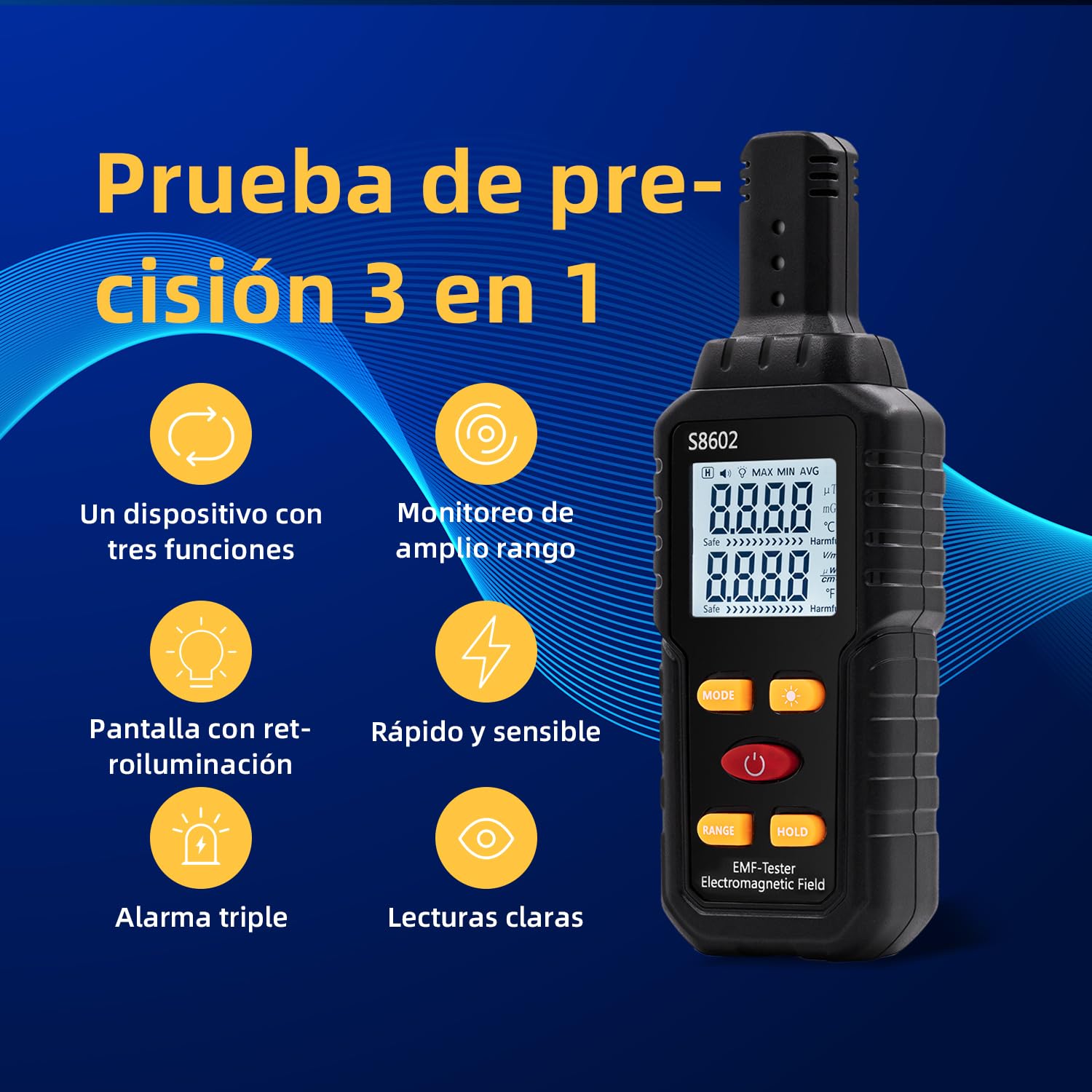Mcbazel 3 en 1 Medidor Digital EMF, Probador de Radiación Electromagnética con Pantalla LCD retroiluminada, Dispositivo LCD portátil, Mini Detector EMF para uso en el Hogar, Oficina, Exteriores