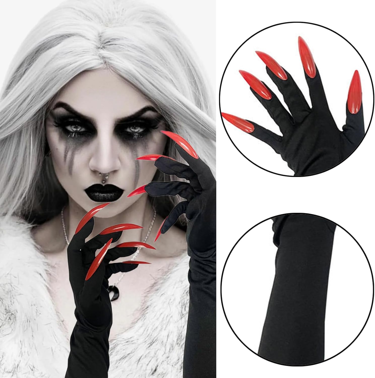 Red Long Nail Ghost Gloves - Witch Claw Gloves with Long Fingernails for Carnival Halloween Party Cosplay Costume Decoration Accessories - Image 4