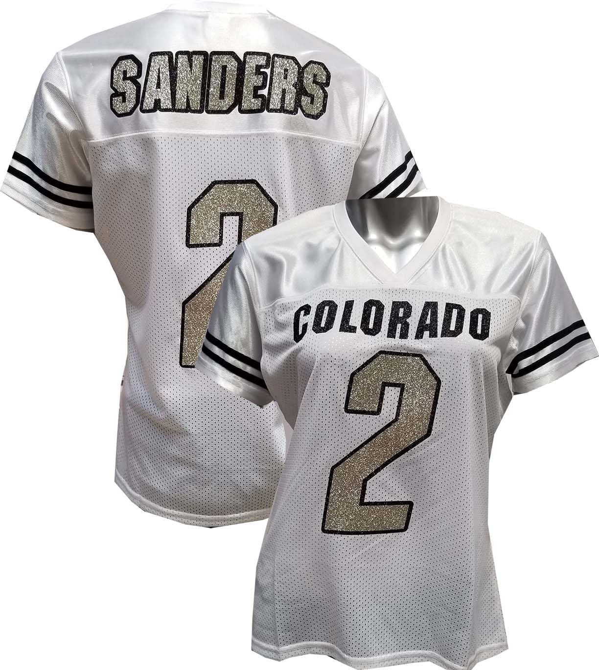 Custom Glitterflake Shedeur Sanders Womens White Mesh Jersey Size XX-Large 2XL XXL