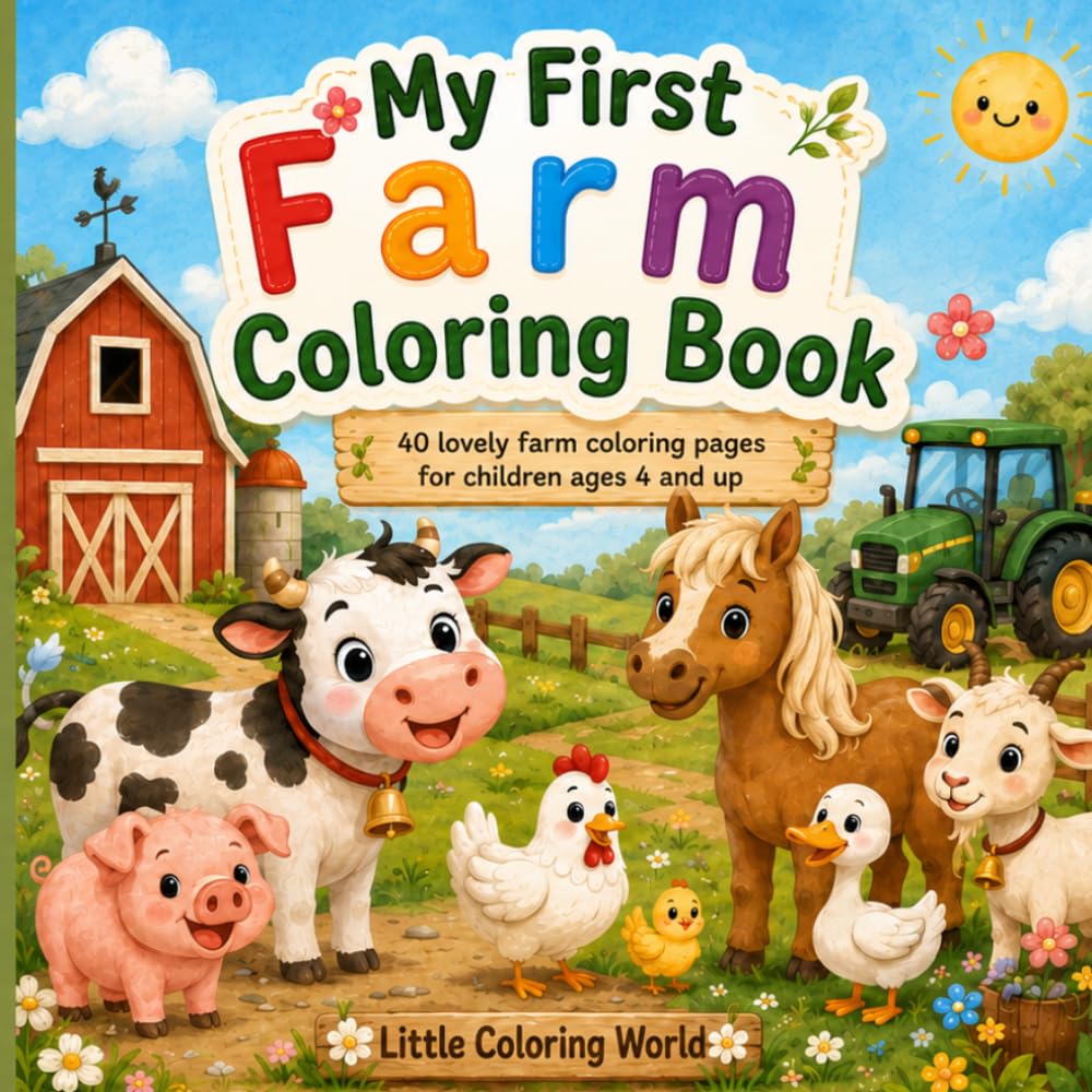 My First Farm Coloring Book: 40 charming farm-themed coloring pages for children ages 4 and up