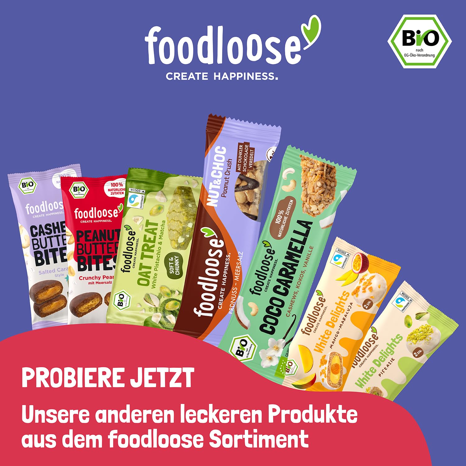 Foodloose Bio-Nut Butter Bites Probierpaket 5 Sorten 20 x 40g Vegan Glutenfrei