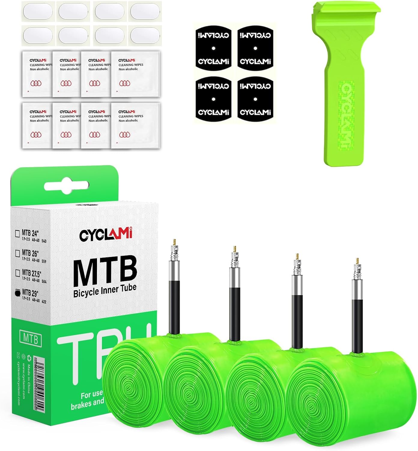 1/4-Pack CYCLAMI TPU Inner Tubes MTB 27.5/29'' Inner Tubes for MTB27.5/29 inchx1.9-2.5 Ultralight 63g Bike Tube with 45mm Presta Valve for Mountain Bike Tubes